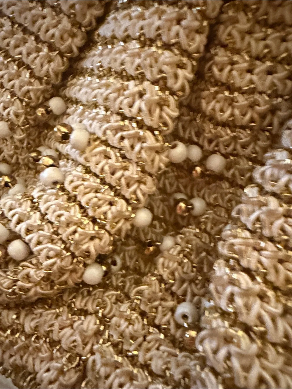 Beaded crochet Evening Clutch in Gold EUC , vintage 1940
